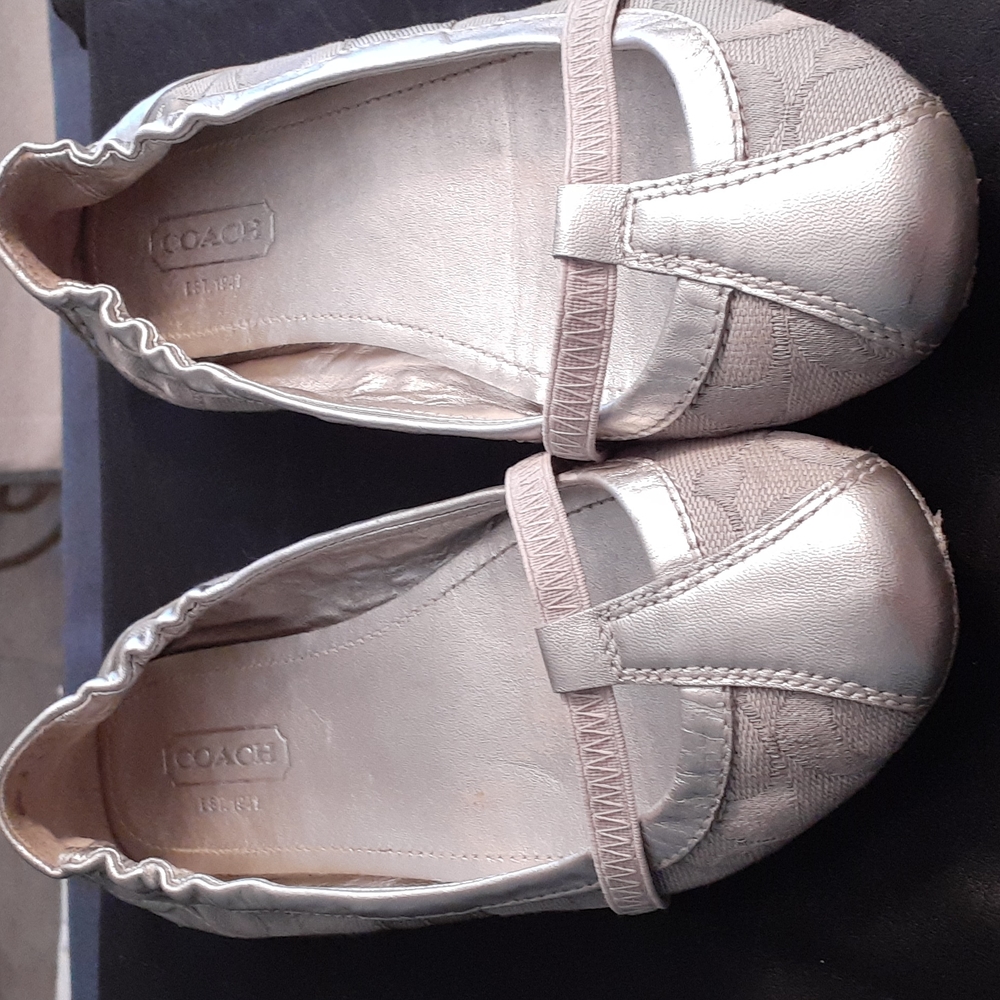 Coach Metallic Silver and Light Taupe Ballet Flats